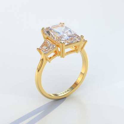 4 Carat Radiant & Trapezoid Cut Lab Diamond Three Stone Engagement Ring - Embrace