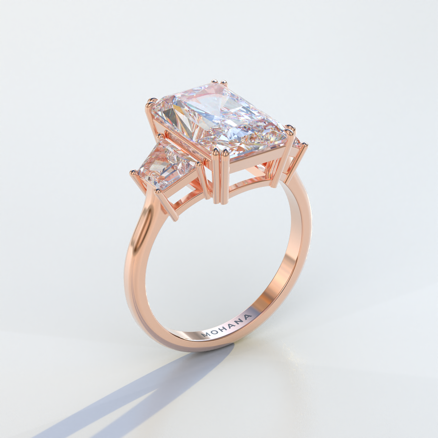 4 Carat Radiant & Trapezoid Cut Lab Diamond Three Stone Engagement Ring - Embrace