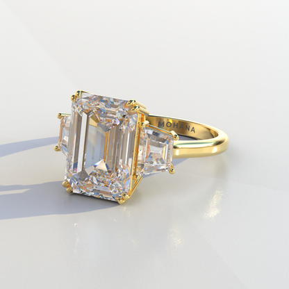 4 Carat Emerald & Trapezoid Cut Lab Diamond Three Stone Engagement Ring - Marlene