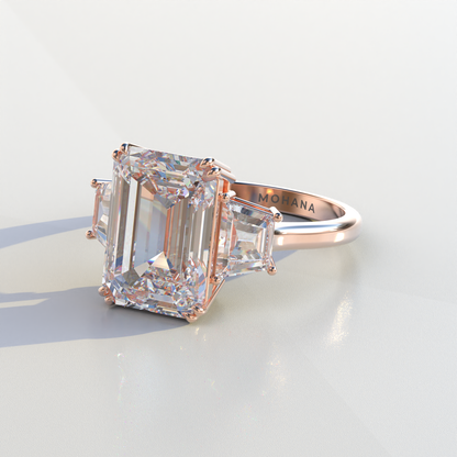 4 Carat Emerald & Trapezoid Cut Lab Diamond Three Stone Engagement Ring - Marlene