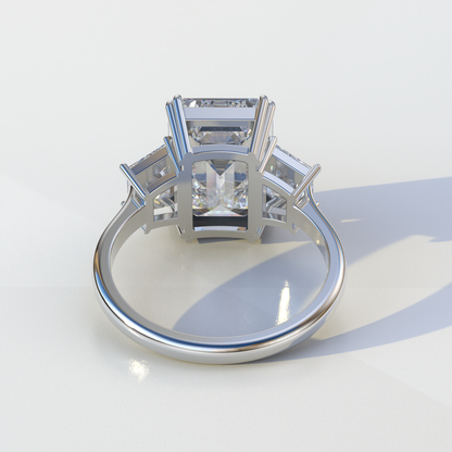 4 Carat Emerald & Trapezoid Cut Lab Diamond Three Stone Engagement Ring - Marlene