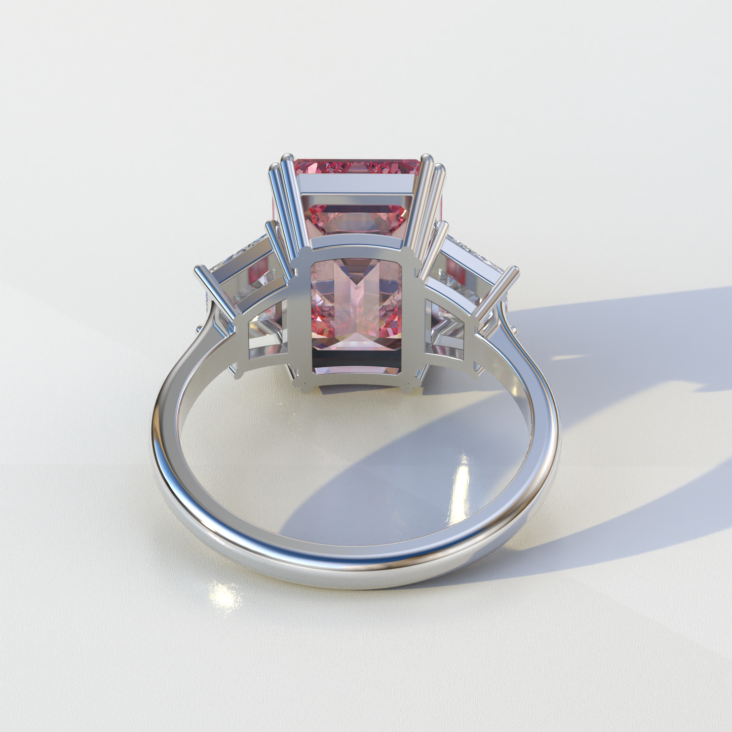 4 Carat Pink Emerald & Trapezoid Cut Lab Diamond Three Stone Engagement Ring - Marlene