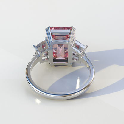 4 Carat Pink Emerald & Trapezoid Cut Lab Diamond Three Stone Engagement Ring - Marlene