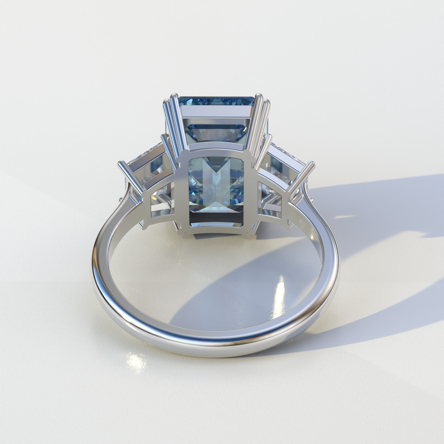 4 Carat Blue Emerald & Trapezoid Cut Lab Diamond Three Stone Engagement Ring - Marlene