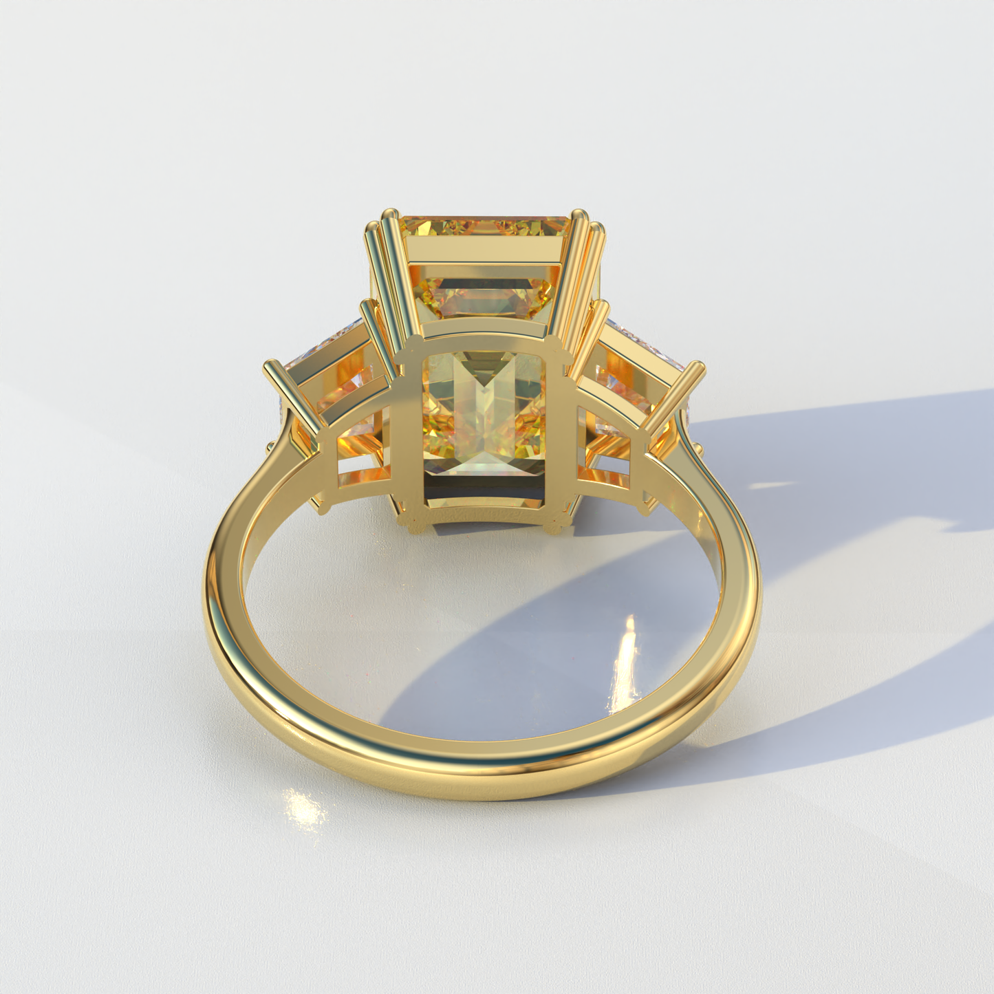 4 Carat Yellow Emerald & Trapezoid Cut Lab Diamond Three Stone Engagement Ring - Marlene