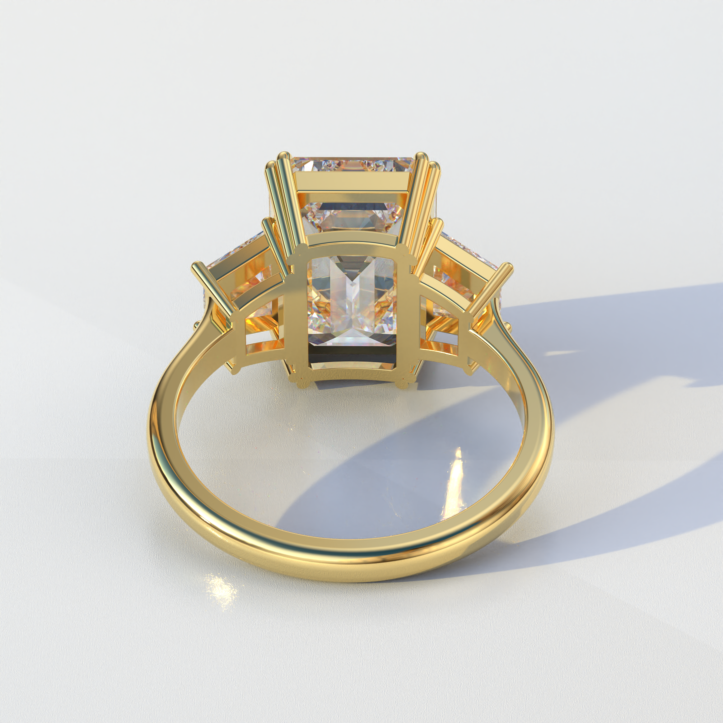 4 Carat Emerald & Trapezoid Cut Lab Diamond Three Stone Engagement Ring - Marlene