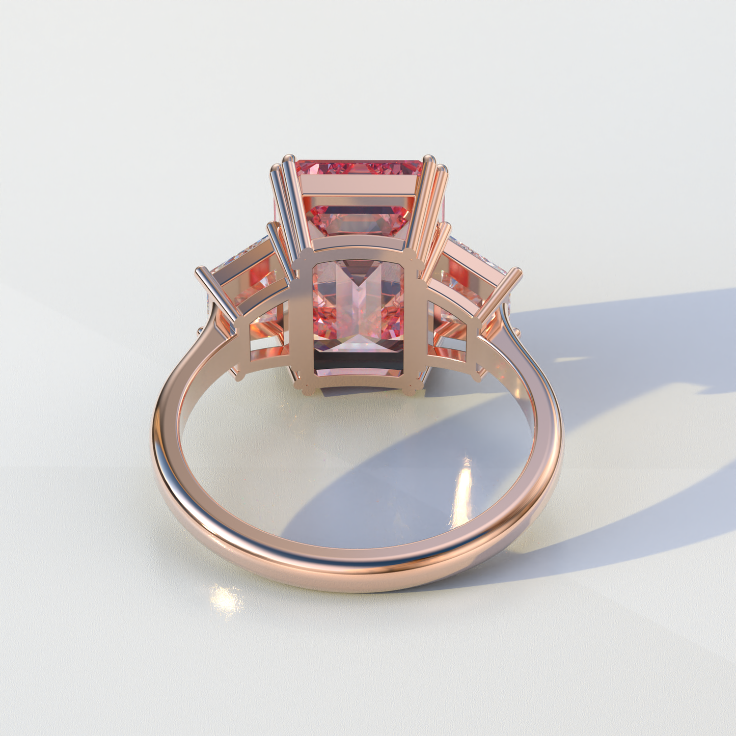 4 Carat Pink Emerald & Trapezoid Cut Lab Diamond Three Stone Engagement Ring - Marlene