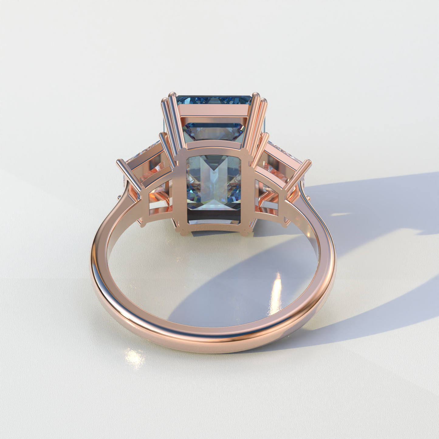 4 Carat Blue Emerald & Trapezoid Cut Lab Diamond Three Stone Engagement Ring - Marlene