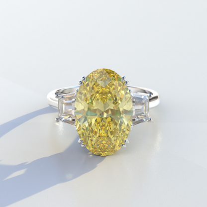2 Carat Yellow Oval & Trapezoid Cut Lab Diamond Three Stone Engagement Ring - Lucy