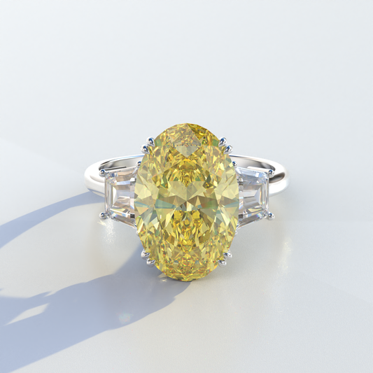 2 Carat Yellow Oval & Trapezoid Cut Lab Diamond Three Stone Engagement Ring - Lucy