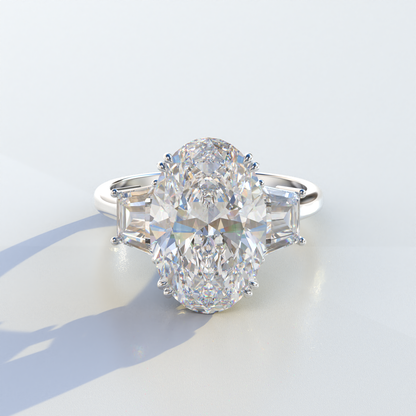 Three Stone 4 carat E VVS Elongated oval Cut Lab Diamond Engagement Ring - Lucy
