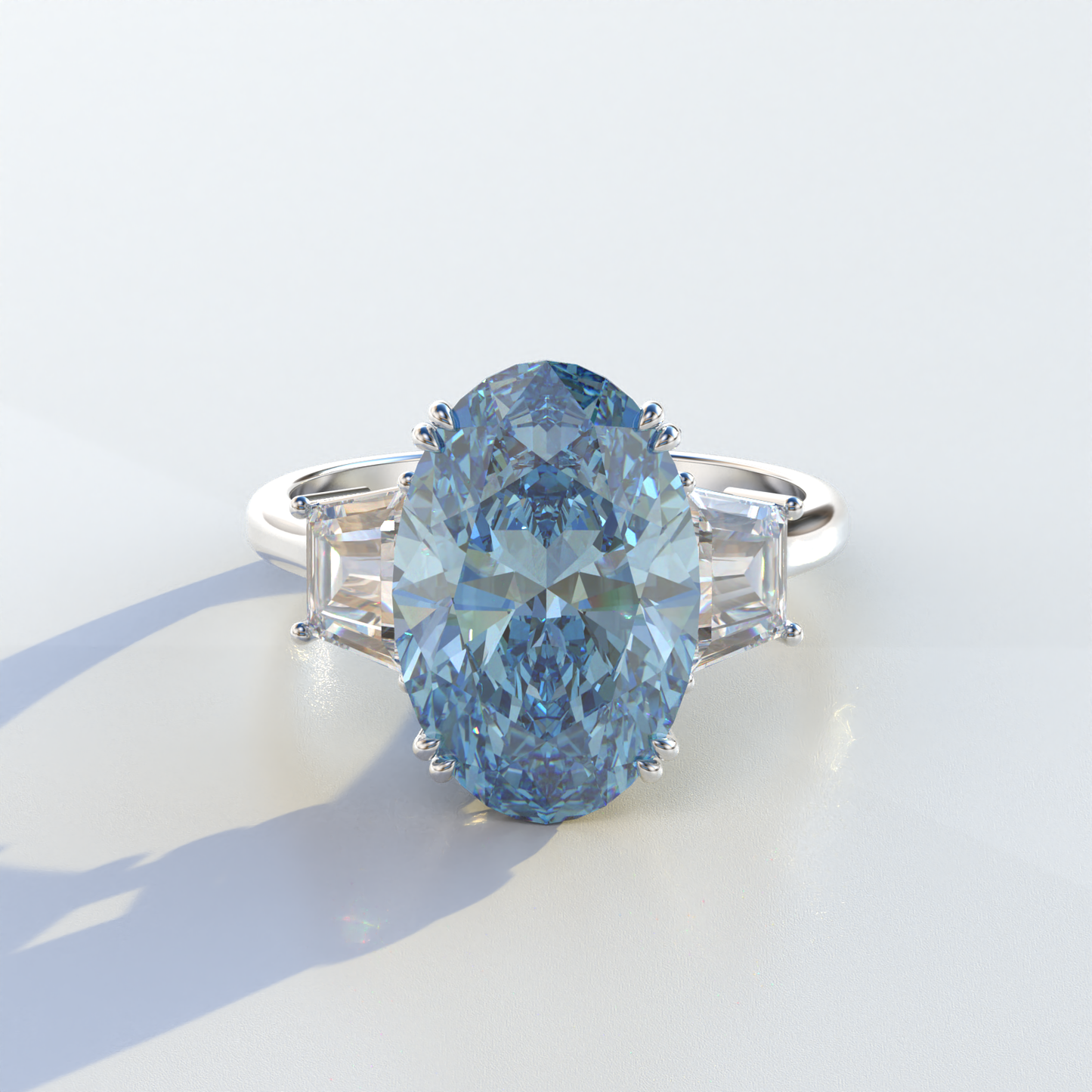 Three Stone 4 carat fancy Vivid Blue Lab Diamond Engagement Ring - Lucy