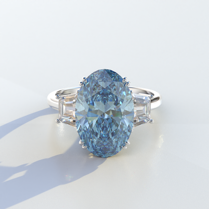 Three Stone 4 carat fancy Vivid Blue Lab Diamond Engagement Ring - Lucy