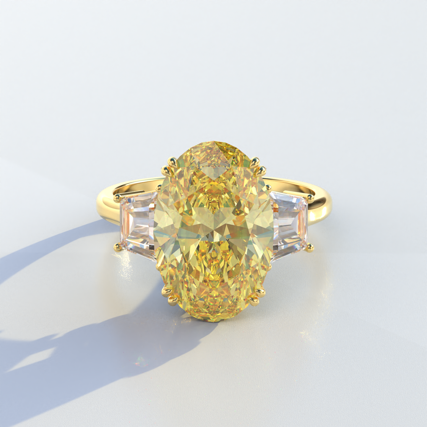2 Carat Yellow Oval & Trapezoid Cut Lab Diamond Three Stone Engagement Ring - Lucy