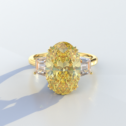 2 Carat Yellow Oval & Trapezoid Cut Lab Diamond Three Stone Engagement Ring - Lucy