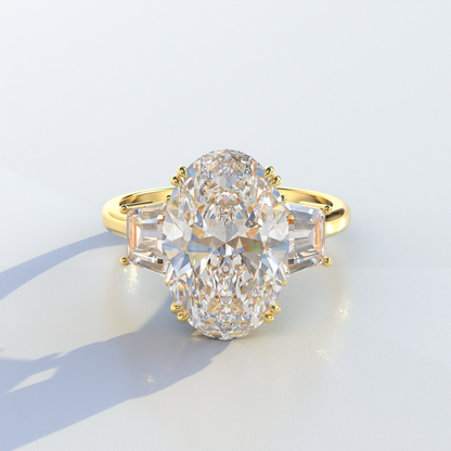 Three Stone 4 carat E VVS Elongated oval Cut Lab Diamond Engagement Ring - Lucy