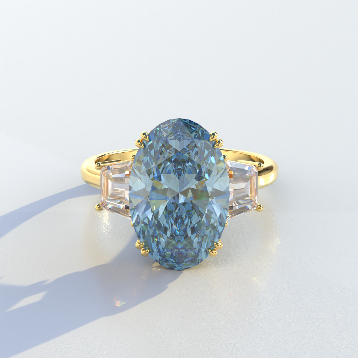 Three Stone 4 carat fancy Vivid Blue Lab Diamond Engagement Ring - Lucy