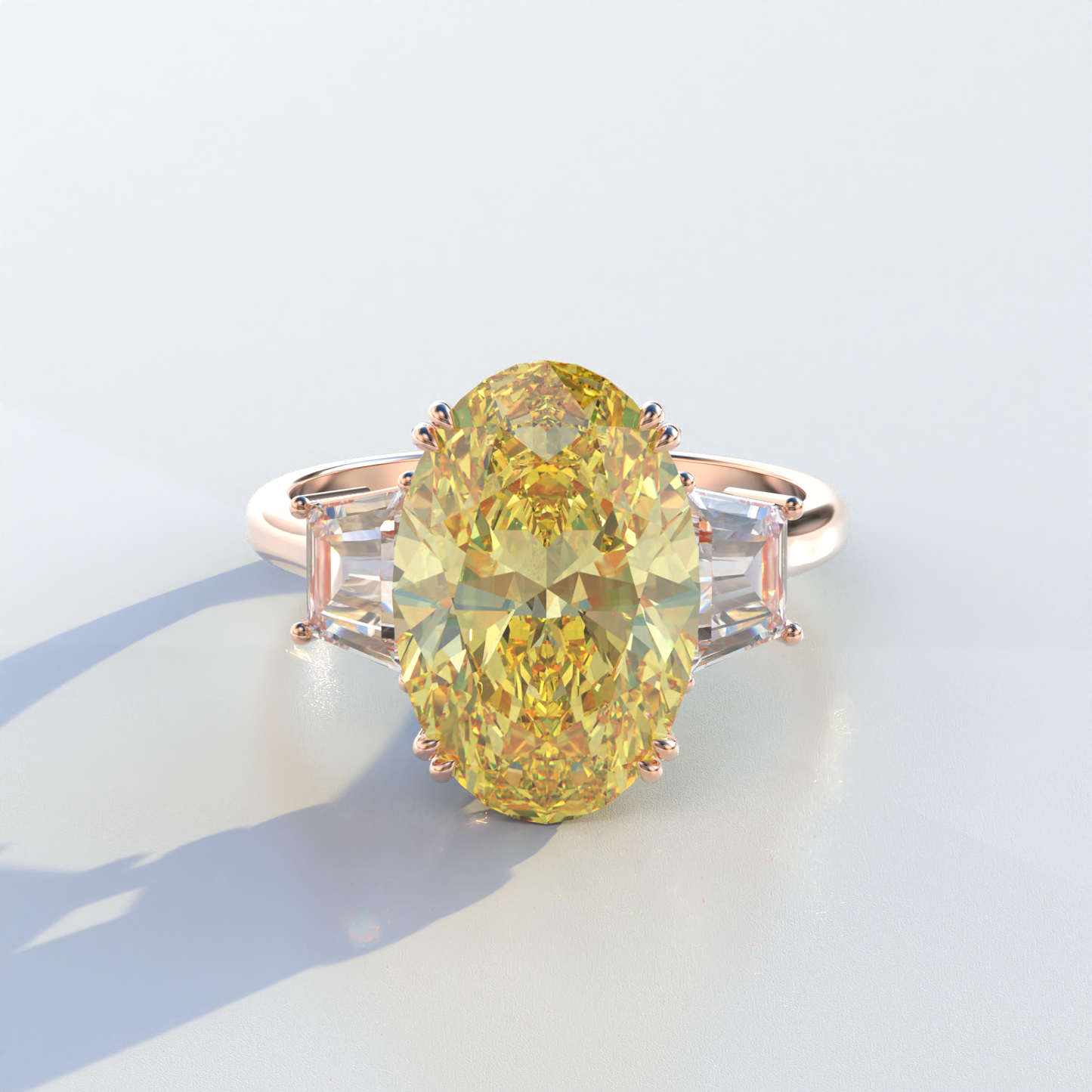 2 Carat Yellow Oval & Trapezoid Cut Lab Diamond Three Stone Engagement Ring - Lucy