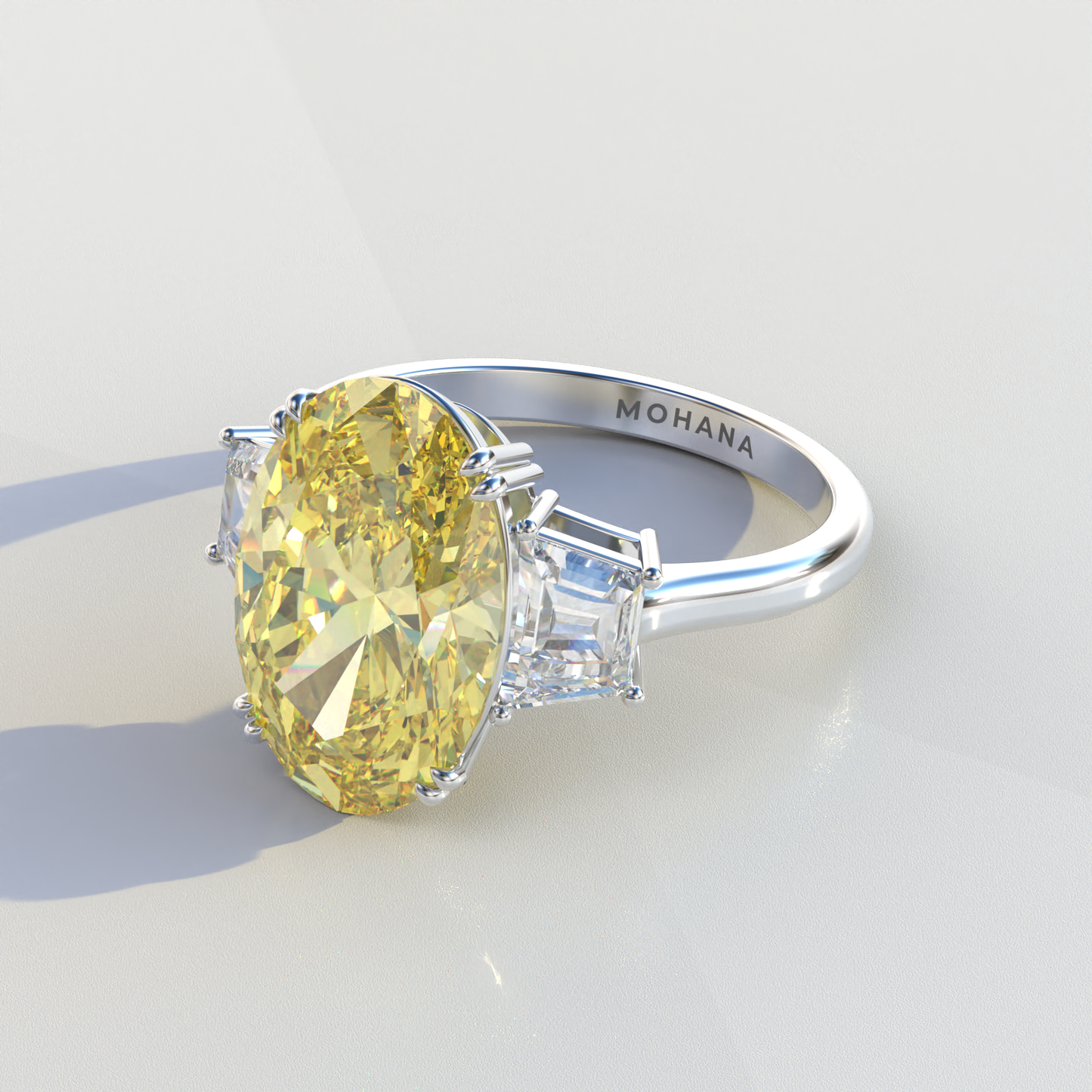 2 Carat Yellow Oval & Trapezoid Cut Lab Diamond Three Stone Engagement Ring - Lucy