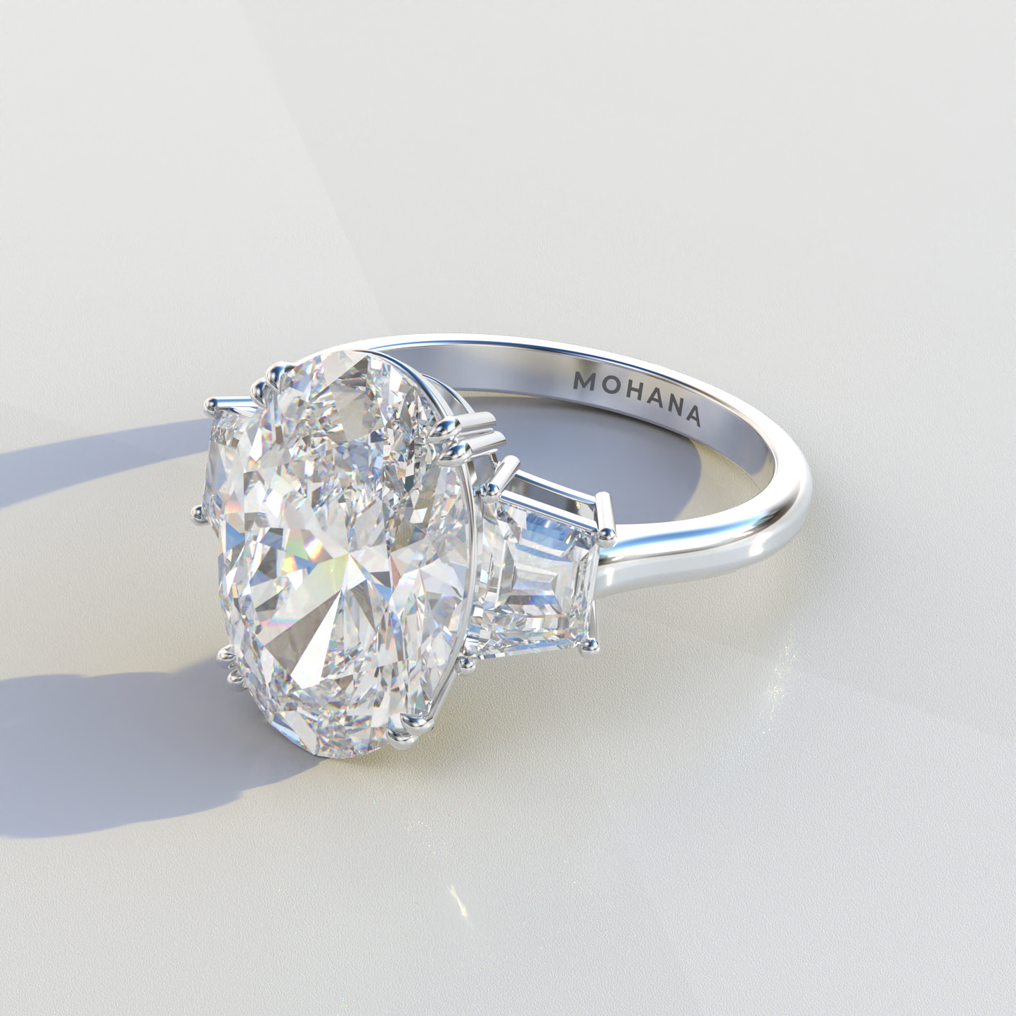 Three Stone 4 carat E VVS Elongated oval Cut Lab Diamond Engagement Ring - Lucy