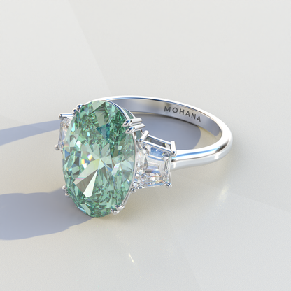 Three Stone 4 carat Green Oval Cut Lab Diamond Engagement Ring - Lucy