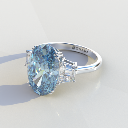 Three Stone 4 carat fancy Vivid Blue Lab Diamond Engagement Ring - Lucy