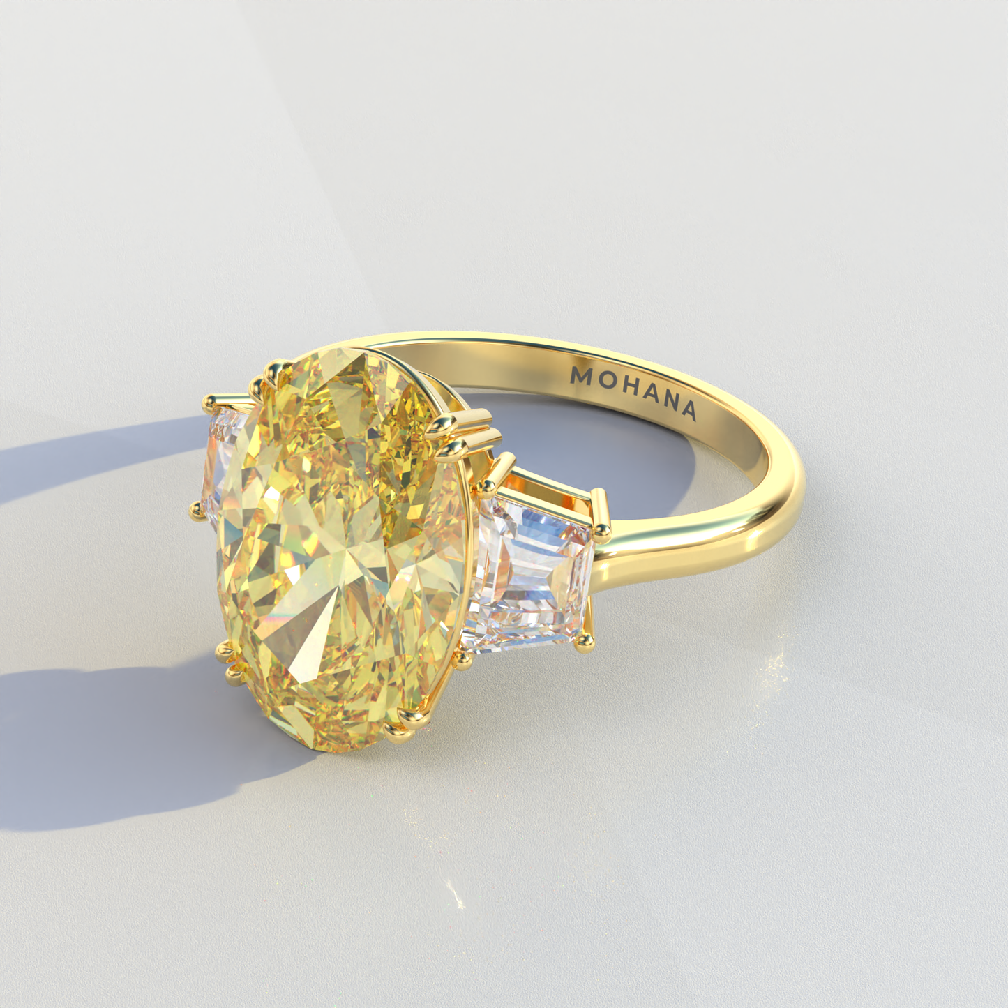 2 Carat Yellow Oval & Trapezoid Cut Lab Diamond Three Stone Engagement Ring - Lucy