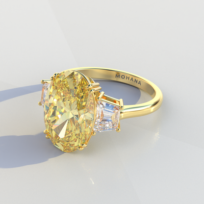 2 Carat Yellow Oval & Trapezoid Cut Lab Diamond Three Stone Engagement Ring - Lucy