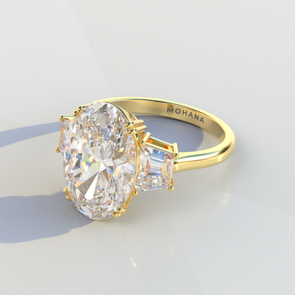 Three Stone 4 carat E VVS Elongated oval Cut Lab Diamond Engagement Ring - Lucy