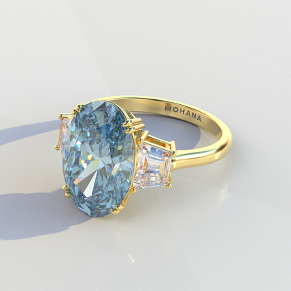 Three Stone 4 carat fancy Vivid Blue Lab Diamond Engagement Ring - Lucy