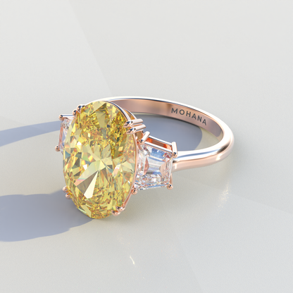 2 Carat Yellow Oval & Trapezoid Cut Lab Diamond Three Stone Engagement Ring - Lucy