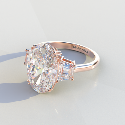 Three Stone 4 carat E VVS Elongated oval Cut Lab Diamond Engagement Ring - Lucy