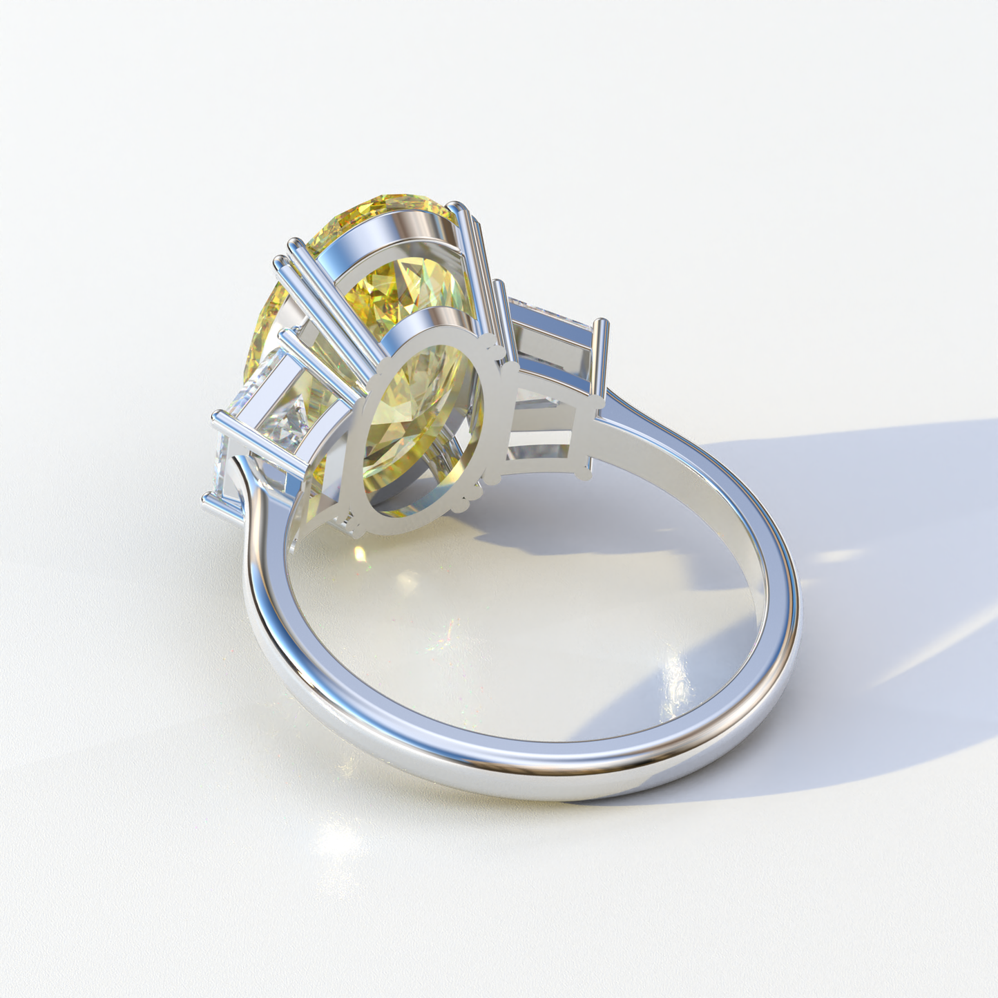 2 Carat Yellow Oval & Trapezoid Cut Lab Diamond Three Stone Engagement Ring - Lucy