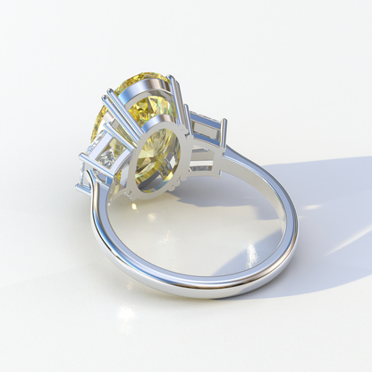 2 Carat Yellow Oval & Trapezoid Cut Lab Diamond Three Stone Engagement Ring - Lucy