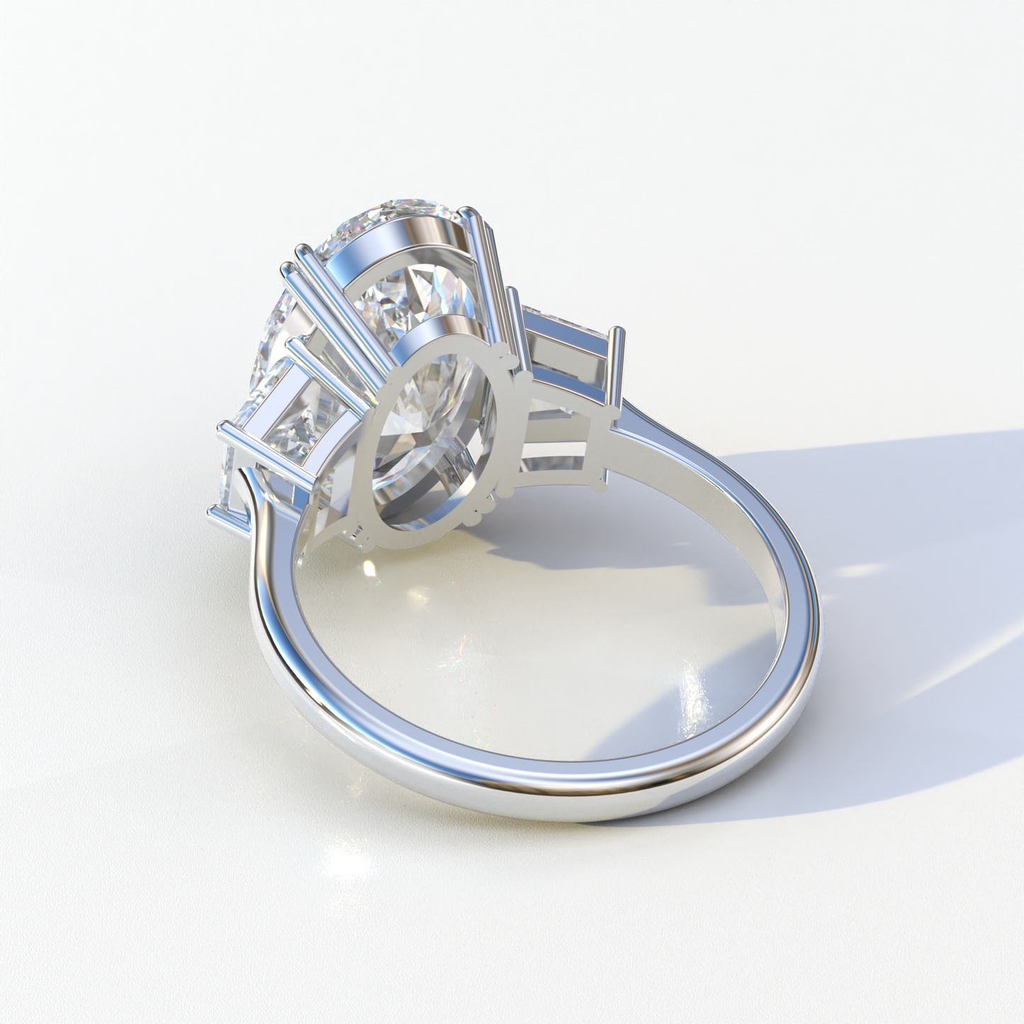 Three Stone 4 carat E VVS Elongated oval Cut Lab Diamond Engagement Ring - Lucy