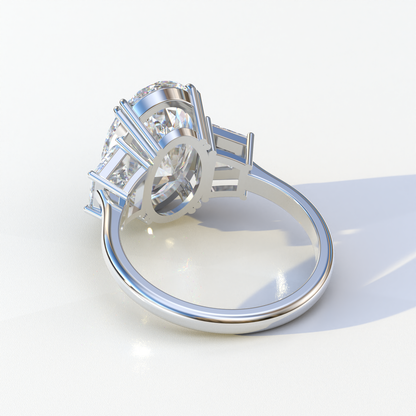 Three Stone 4 carat E VVS Elongated oval Cut Lab Diamond Engagement Ring - Lucy