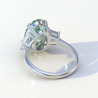 Three Stone 4 carat Green Oval Cut Lab Diamond Engagement Ring - Lucy