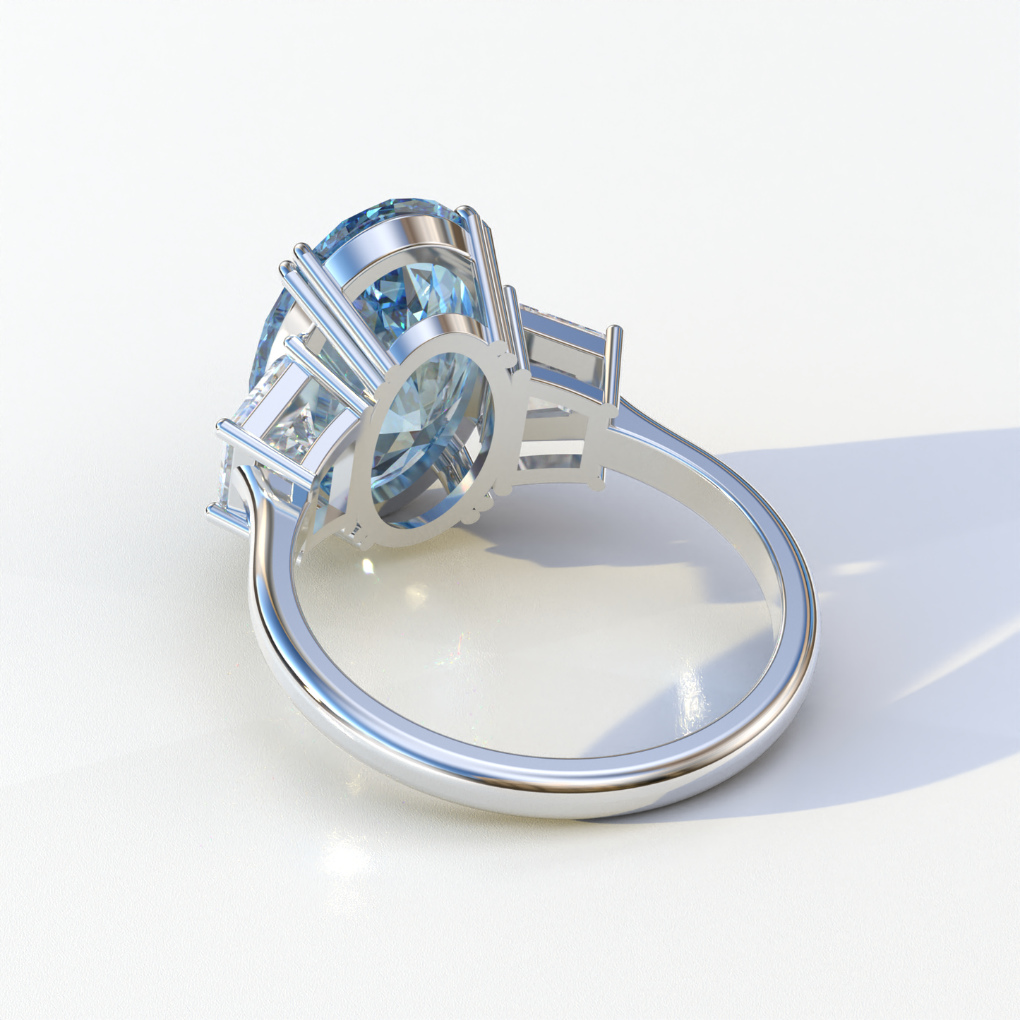 Three Stone 4 carat fancy Vivid Blue Lab Diamond Engagement Ring - Lucy