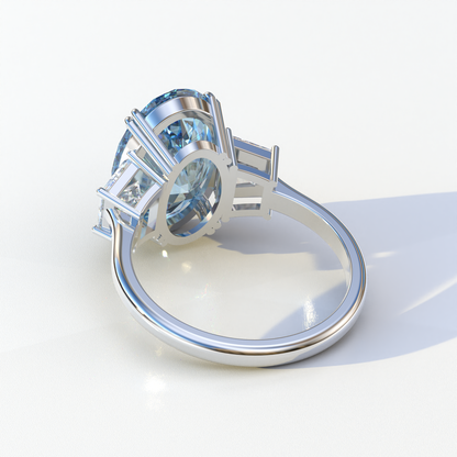 Three Stone 4 carat fancy Vivid Blue Lab Diamond Engagement Ring - Lucy