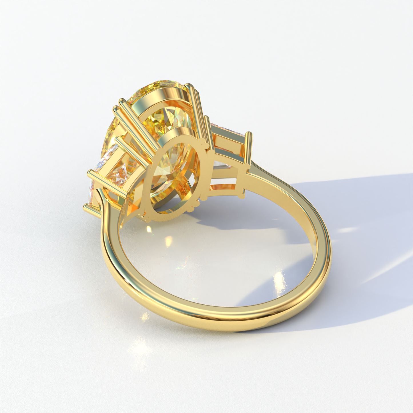 2 Carat Yellow Oval & Trapezoid Cut Lab Diamond Three Stone Engagement Ring - Lucy