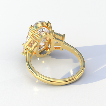 Three Stone 4 carat E VVS Elongated oval Cut Lab Diamond Engagement Ring - Lucy