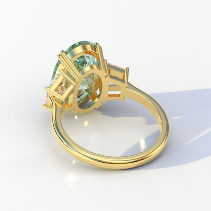 Three Stone 4 carat Green Oval Cut Lab Diamond Engagement Ring - Lucy