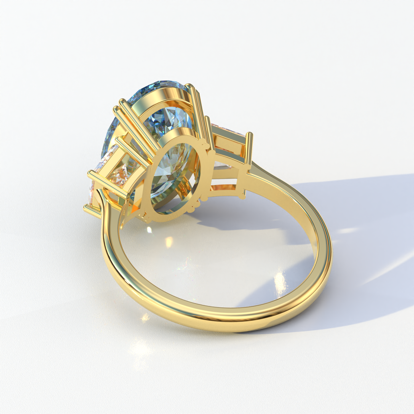 Three Stone 4 carat fancy Vivid Blue Lab Diamond Engagement Ring - Lucy