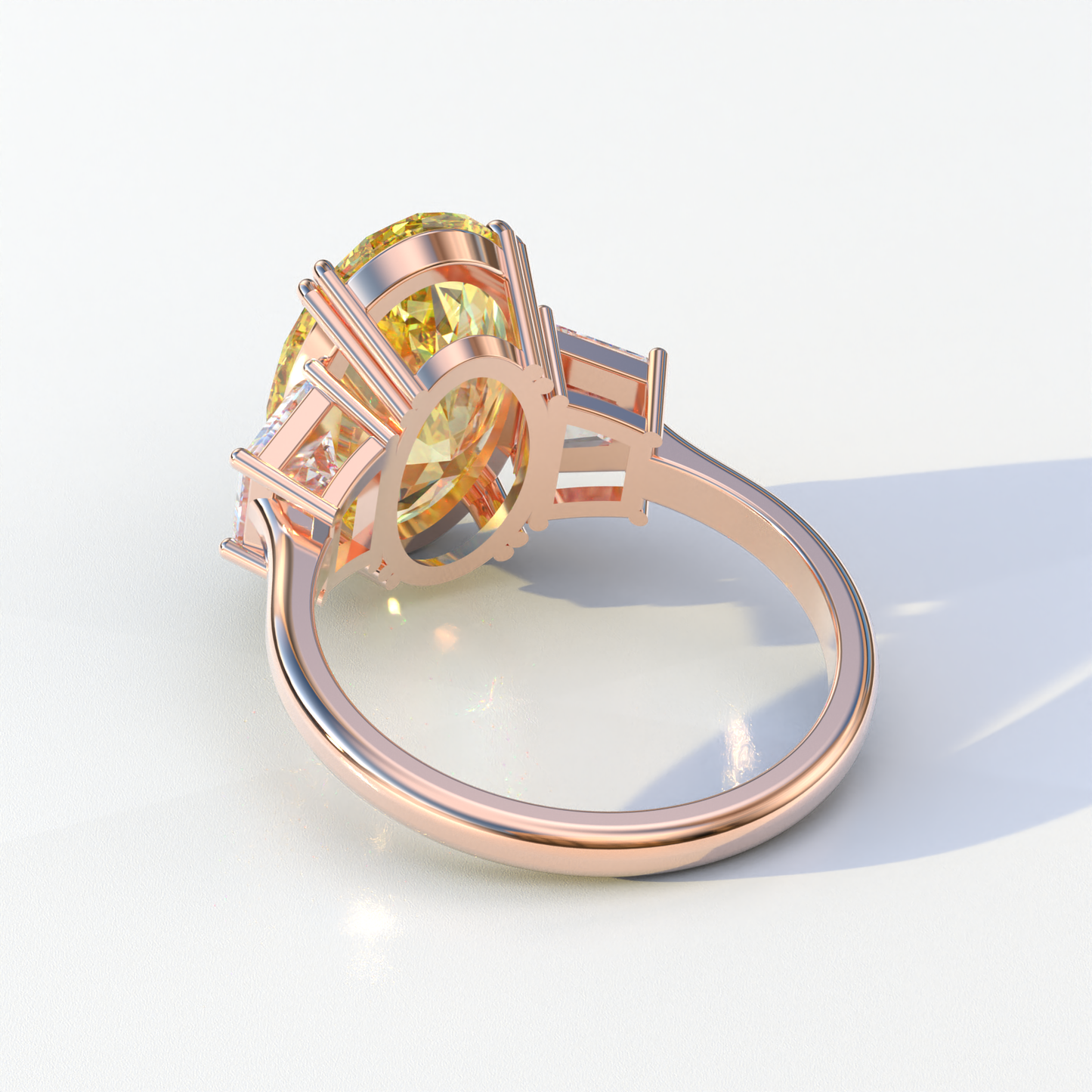 2 Carat Yellow Oval & Trapezoid Cut Lab Diamond Three Stone Engagement Ring - Lucy