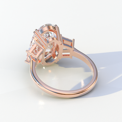 Three Stone 4 carat E VVS Elongated oval Cut Lab Diamond Engagement Ring - Lucy