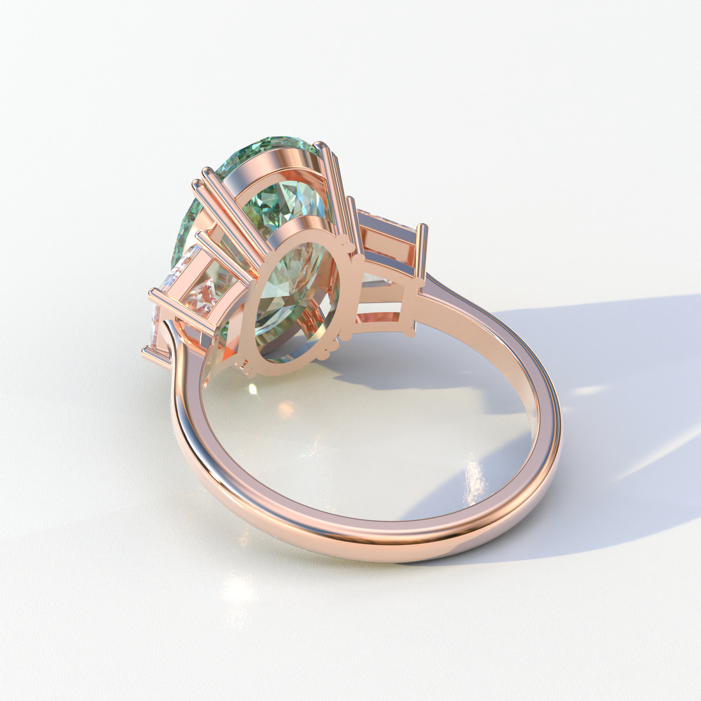 Three Stone 4 carat Green Oval Cut Lab Diamond Engagement Ring - Lucy