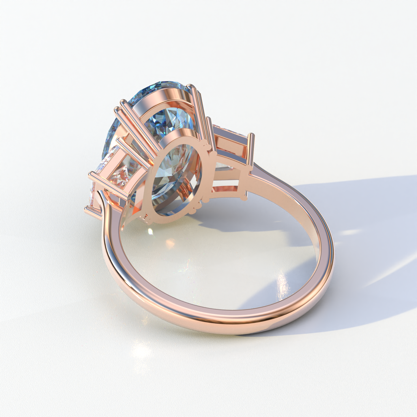 Three Stone 4 carat fancy Vivid Blue Lab Diamond Engagement Ring - Lucy