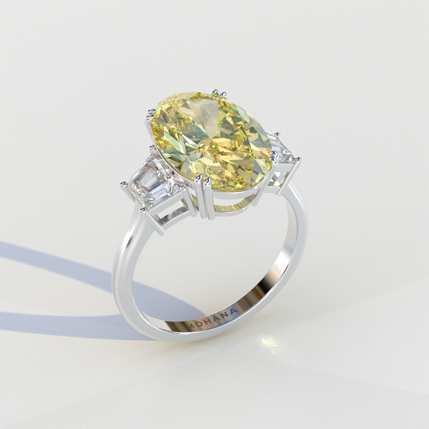 2 Carat Yellow Oval & Trapezoid Cut Lab Diamond Three Stone Engagement Ring - Lucy