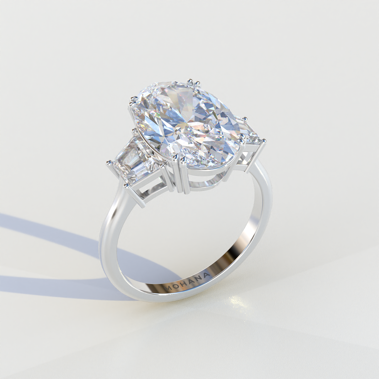 Three Stone 4 carat E VVS Elongated oval Cut Lab Diamond Engagement Ring - Lucy