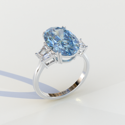 Three Stone 4 carat fancy Vivid Blue Lab Diamond Engagement Ring - Lucy